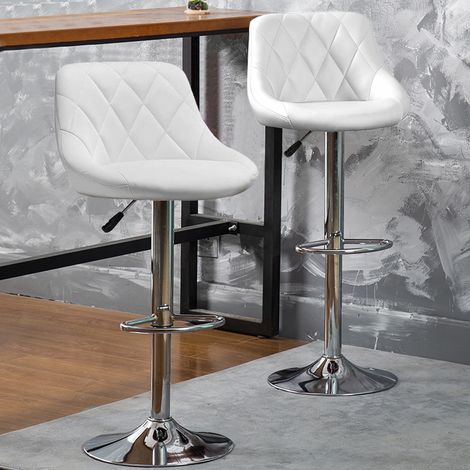 Aqrau Lot de 2 Tabouret de bar en similicuir , Hauteur et rotation réglables, Blanc (1/5)