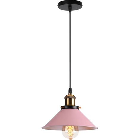 Suspension Luminaire Industrielle 22CM Rétro Plafonnier Lustre Suspension pour Couloir Salon Restaurant E27 40W Rose Clair (1/5)