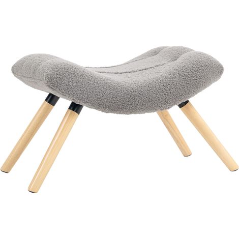 Repose pied salon ottoman pouf salon tabouret de canapé en tissu avec pieds en bois de hêtre, siège rembourré, gris
