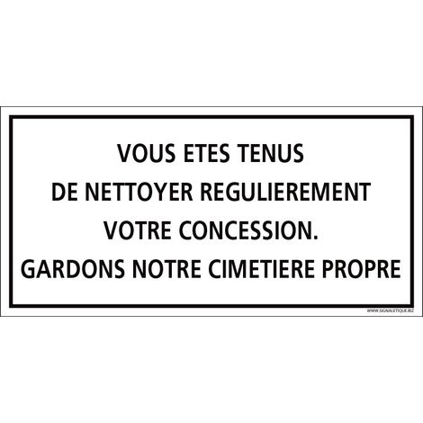 PLAQUE CONCESSION A NETTOYER CIMETIÈRE (G1613). Plastique PVC 1,5 mm .  - Plastique PVC 1,5 mm (1/2)
