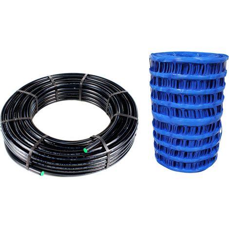 Lot de 100ml TUBE PEHD BANDE BLEU NF-PN25 Ø20x3,0 et 1 grillage avertisseur NF bleu eau potable 100mx30cm (1/5)