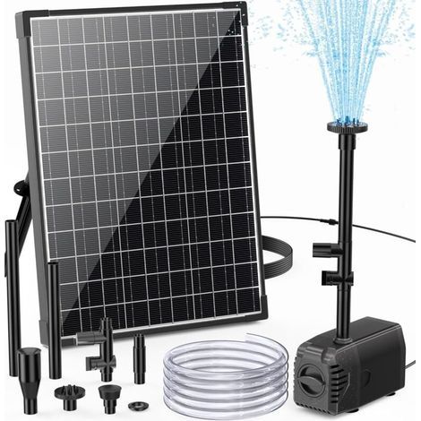 Biling Solar Pond Pump for Outdoor Use, 20W, 875 l/h, with 2m Water Hose, 5m Cable Length, 1.5m Delivery Head, Solar Pump for Garden, Pond, Waterfall, Swimming Pool