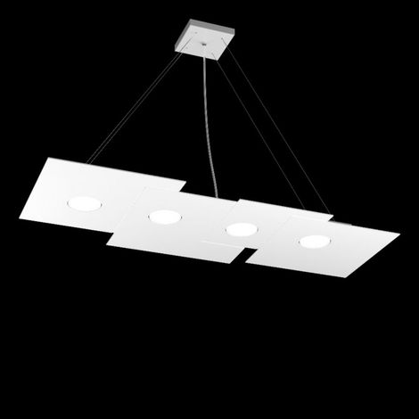 Lampadario moderno top light plate 1129 s4 r gx53 led metallo monoemissione sospensione, finitura metallo bianco