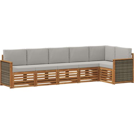 Conjunto de sofás de exterior 5 uds. Natural y Gris Claro vidaXL (1/5)