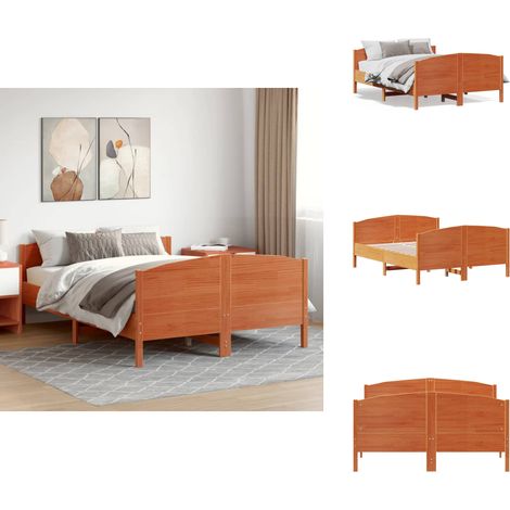 Cadre de lit sans matelas cire marron 140x190cm bois pin massif - Cadre De Lit - Lit Double - Bois Massif - Lit En Bois - Tête De Lit (1/5)