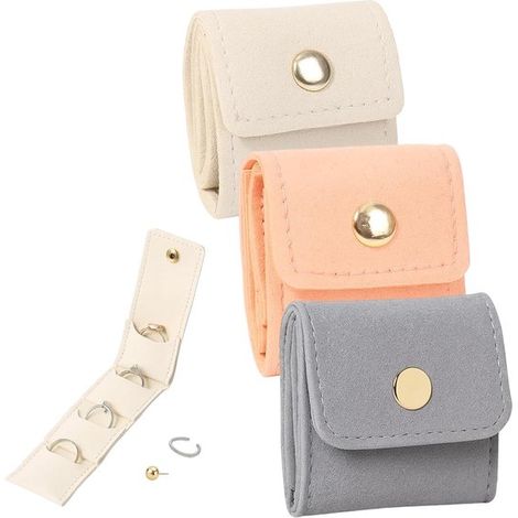 Dreiteiliges Mini-Reise-Schmuckkästchen-Set, kompakt, faltbar, aus Leder, für Ringe und Halsketten, tragbar, für den täglichen Gebrauch (1/4)