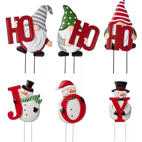 Décorations de Noël extérieures - Panneau de jardin double face « HOHOHO » avec gnome de Noël et piquets métalliques (1/4)