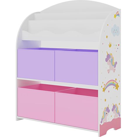 Scaffale dal design senza tempo per soggiorno/camera da letto mobiletto portaoggetti per bambini con motivo unicorno 98 x 83 x 30 cm bianco viola rosa 030011314