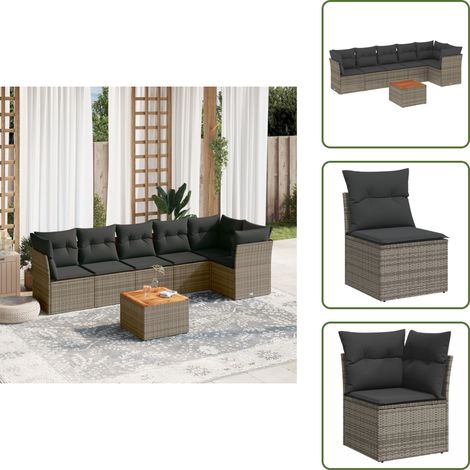 The Living Store 7-tlg. Garten-Sofagarnitur mit Kissen Grau Poly Rattan - Gartenmöbel Set - Esszimmergarnitur - Outdoor Möbel - Lounge Sofa - Rattan Gartenmöbel (1/5)