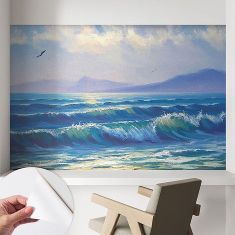 Papier peint autocollant adhésif installation rapide du papier peint durable et résistante Vagues marines 104x70 cm (1/5)