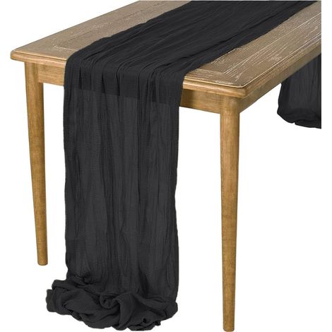 BOHO RUSTIC BLACK Tischläufer mit Rüschen für einen zarten Tisch 90x300 cm
