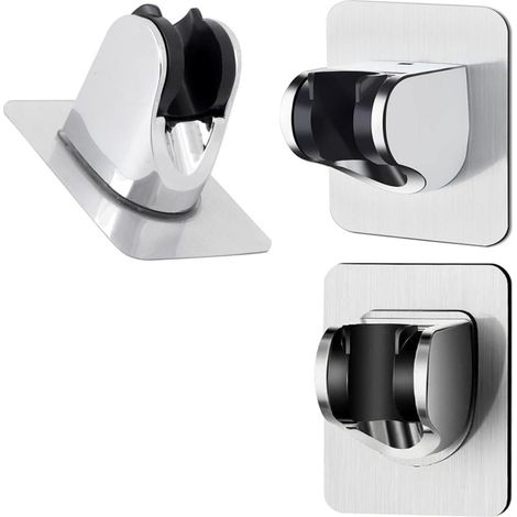 Support Pour Tête De Douche - Fixation Par Ventouse - Sans Perçage - Angle Réglable Pour Raccord G1/2 - Construction En ABS - Convient Carrelage Et Verre - Chromé - 3 Pièces (1/5)