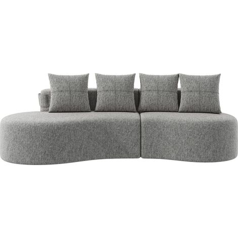 Divano in lino grigio chiaro 240 x 109 x 63 cm con 4 cuscini, portabicchieri e tasche (1/5)