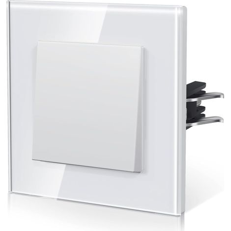 Interrupteur Mural, Interrupteur à Bascule Griffes, Verre Interrupteur Lampe De Chevet, 4 couleurs pour les choix, 1 Gang 1Way, 86mm, Blanc (1/5)