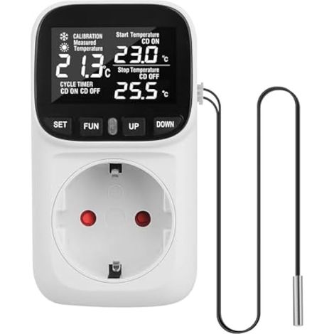 Régulateur de température numérique 230 V avec sonde, modes chauffage et refroidissement pour serre, réfrigérateur et terrarium (1/5)