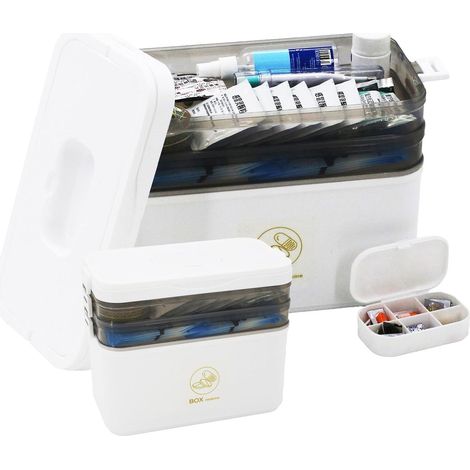 Boîte de rangement à médicaments à trois couches, 30 x 16 x 24 cm, avec poignée portable, boîte de rangement multifonctionnelle, boîte de rangement pour pharmacie à domicile, grande boîte de
