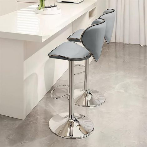 Lot de 2 tabourets de bar gris, réglables en hauteur, pivotants, avec repose-pieds (1/5)