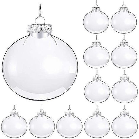 12 boules de Noël transparentes vides à décorer soi-même pour sapin de Noël (1/5)
