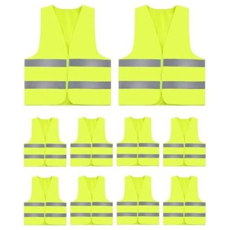 10-pack of high-visibility, reflective safety vests, safety vests for adults and children, car safety vests, fluorescent reflective vests for bicycles and construction sites