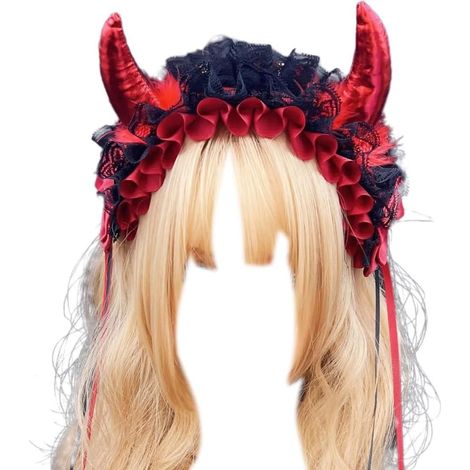 Bandeau créatif en forme de corne de diable pour femme - En dentelle plissée - Pour Halloween, photographie (1/5)
