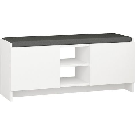 Etagère à chaussures, meuble à chaussures avec 2 portes coloris Blanc - longueur 110 x profondeur 37 x hauteur 43 cm (1/2)