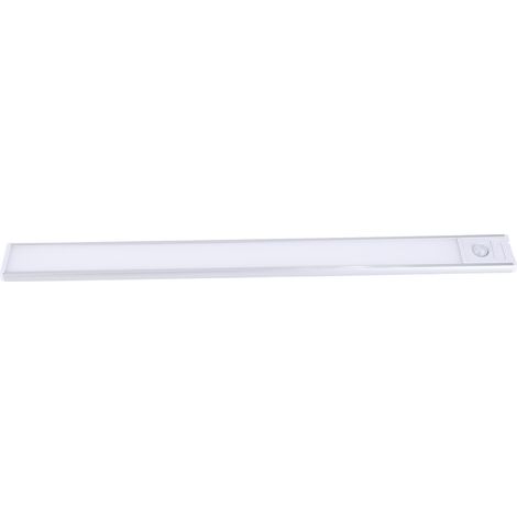 Bandeau LED sous meuble détecteur mouvement aluminium PC 40x3,5cm rechargeable Li-pol 3,7V 600mAh USB-C 3 couleurs réglable cuisine escalier placard lot 1 lampe 2 clips câble USB notice (1/5)