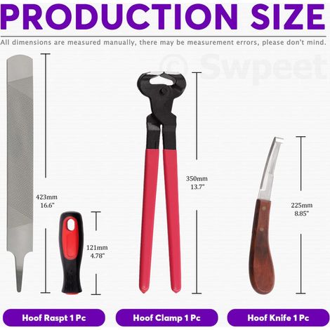 Kit de parage de sabots professionnel pour chevaux, bovins, ânes et moutons - Ensemble d'outils de maréchalerie avec râpe à sabots, pince, couteau et brosse (1/5)