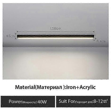 Lampe linéaire minimaliste à montage en surface, longue bande LED, pour balcon, couloir, vestiaire, salon, salle à manger, plafonnier, noir (L100cm, lumière neutre noire 4000K) (1/5)