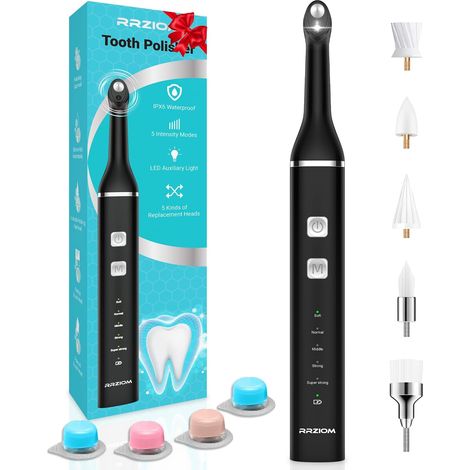 Polisseur Dentaire, Dentaire Polisseur pour Blanchiment des Dents Blanchiment Dentaire avec Lumière LED, 5 Têtes de Brossage, 5 Modes de Vitesse, Rechargeable (1/5)
