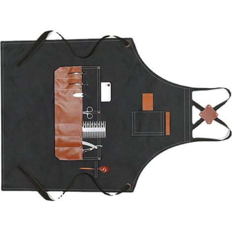 Tablier de barbier, tablier de cuisine noir imperméable avec de multiples poches pour étudiants en art, menuisiers, salons de thé et boulangeries (1/5)