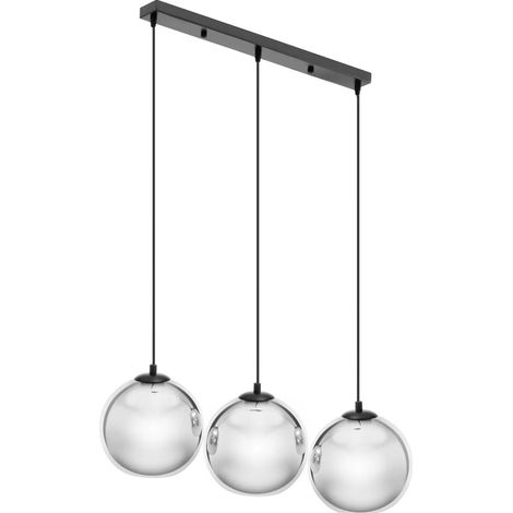 Plafonnier suspendu 3 ampoules E27 – abat-jour en verre sphérique – design noir et argent – installation facile – Uniprodo (1/5)