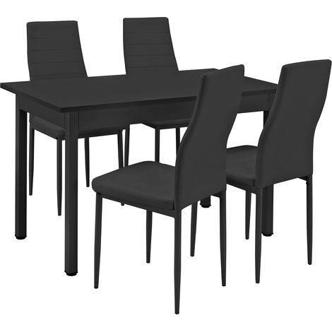 Mesa de comedor cocina 120 cm con 4 sillas tapizadas en negro 030003981