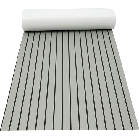 Alfombrilla para barco, 239 cm de largo, 90 cm de ancho, 0,6 cm de grosor, gris con rayas negras, autoadhesiva. (1/5)
