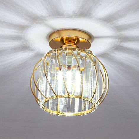 Lustre Moderne Or Lampe De Plafond En Cristal Plafonnier En Verre Plafonnier Créatif E27 Pour Couloir Bureau Chambre Cuisine Balcon (1/4)