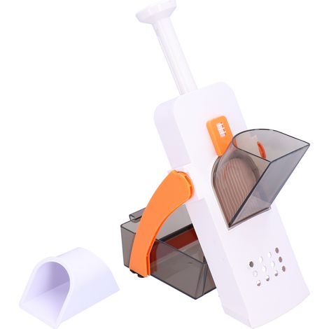 Coupe-légumes multifonction pour cuisine - Râpe, trancheuse et hachoir à pommes de terre - Gadget pratique orange et rouge (1/5)