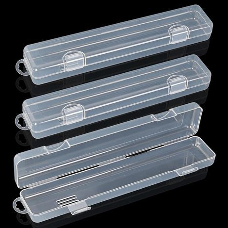 Lot de 3 - Boîte à couverts - Rangement plastique - Transparent et réutilisable - Pour voyage camping école bureau - Blanc - 27x5,5x3 cm (1/5)