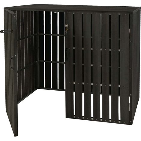 XL 2er-/4er-WPC-Mülltonnenverkleidung HHG-984, Mülltonnenbox, Metall Holzoptik, erweiterbar anthrazit (1/5)