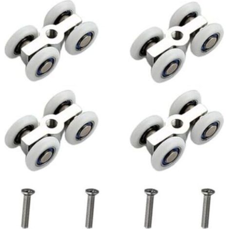 Roulettes pour portes coulissantes, lot de 4, roulettes silencieuses à 4 roues, chariot de porte coulissante en alliage de zinc, système de roulettes de douche avec filetage M6, Ø 20 mm, convient aux (1/4)