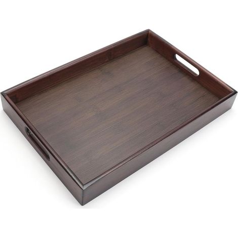 Plateau De Service En Bois, 37 X 26 X 5 Cm, Rectangulaire, Avec Poignées, Plateau De Cuisine, Plateau De Service, Plateau Pour Le Petit-Déjeuner, Le Thé Ou Une Table Basse (1/5)