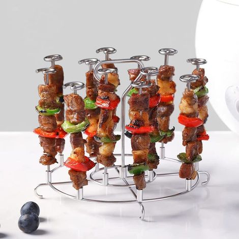 Une grille de barbecue verticale en acier inoxydable, idéale pour cuisiner, faire des gâteaux et griller.