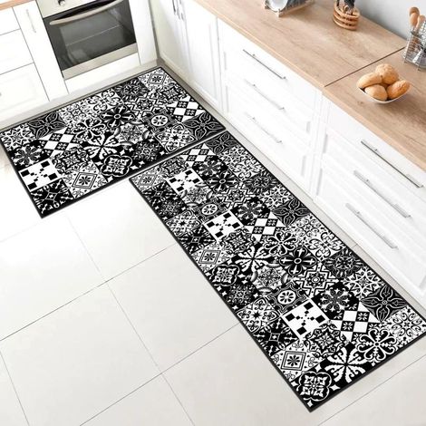 Lot de 2 Tapis de Cuisine antidérapant,Lavable Tapis de Cuisine avec Autocollants antidérapants pour Cuisine, Couloir, Chambre à Coucher, Salle de Bain.(Style B, 40x60 + 40x120 cm) (1/5)