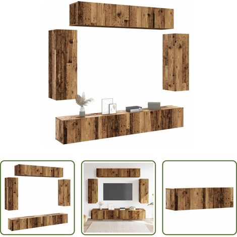 vidaXL Holzwerkstoff - 6-tlg. TV-Schrank-Set Wandmontage Altholz-Optik Holzwerkstoff (1/5)