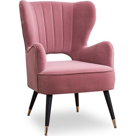 MEUBLER DESIGN Fauteuil Design Pied Effet Laiton Trendy - Rose, Tissu, Bois, Métal, Style Art déco, 73 x 67 x 91 cm (1/5)