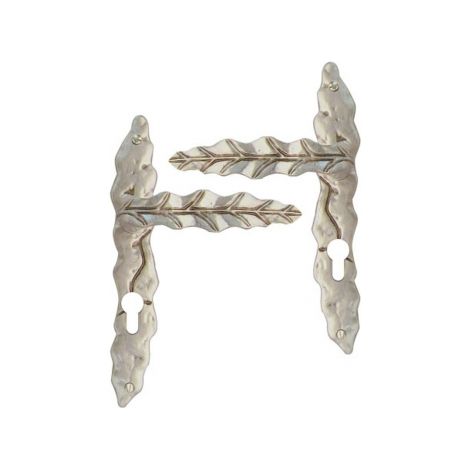 Ouvre&Déco – 2 poignées de porte FEUILLE cylindre, aluminium vieil argent entraxe 195 mm