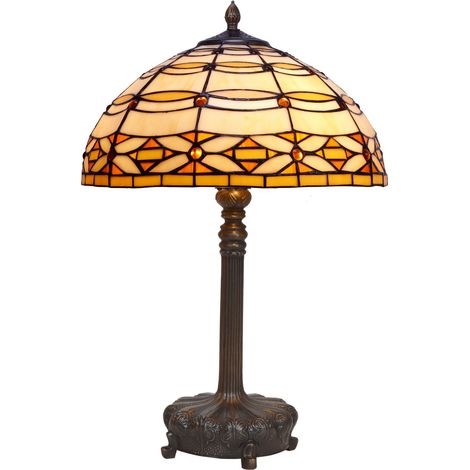 Tischlampe mit größerem Sockel und Stützen, Durchmesser 40 cm, Serie Elfenbein