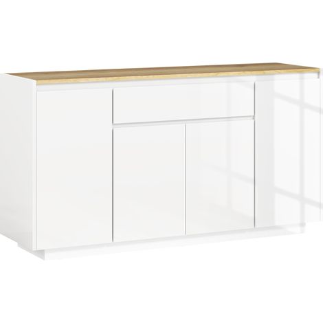 Buffet de cuisine moderne avec tiroir et 3 placards à étagères réglables, 140 x 40 x 75 cm, blanc