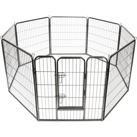 Tresko – Parc enclos pour chiot 8 panneaux 80 cm – Laque martelée résistante aux intempéries – Montage facile avec tirants d'ancrage