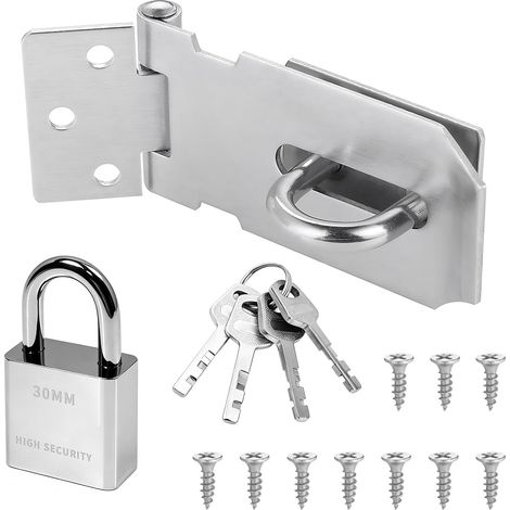 Loquet de Cadenas Agrafe de Porte en Acier Inoxydable avec Ferme Porte, Cadenas Extérieur et Vis, Serrure Porte Intérieure Robuste et Étanche, Verrou Porte Coulissante pour Jardin, Chambre ou Patio (1/5)