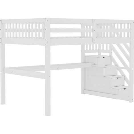 Kinder-Hochbett 140 x 200 cm Weiß mit Schreibtisch und Stauraum, Kiefer und MDF (1/5)