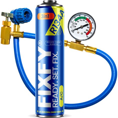 Kit di ricarica aria condizionata FIXFY 5 in 1, GRANDE LATTA + tubo con manometro R134a